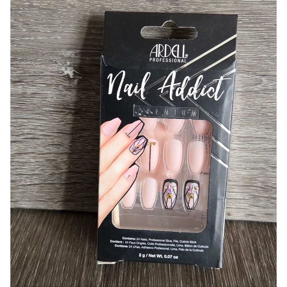 Ardell Nail Addict Premium Artificial Nail Set - Blush Geometric Crystals
